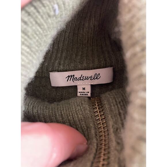 Madewell‎ Merino Wool Blend Mock Neck Size medium 14/ zip green pullover - Picture 4 of 6